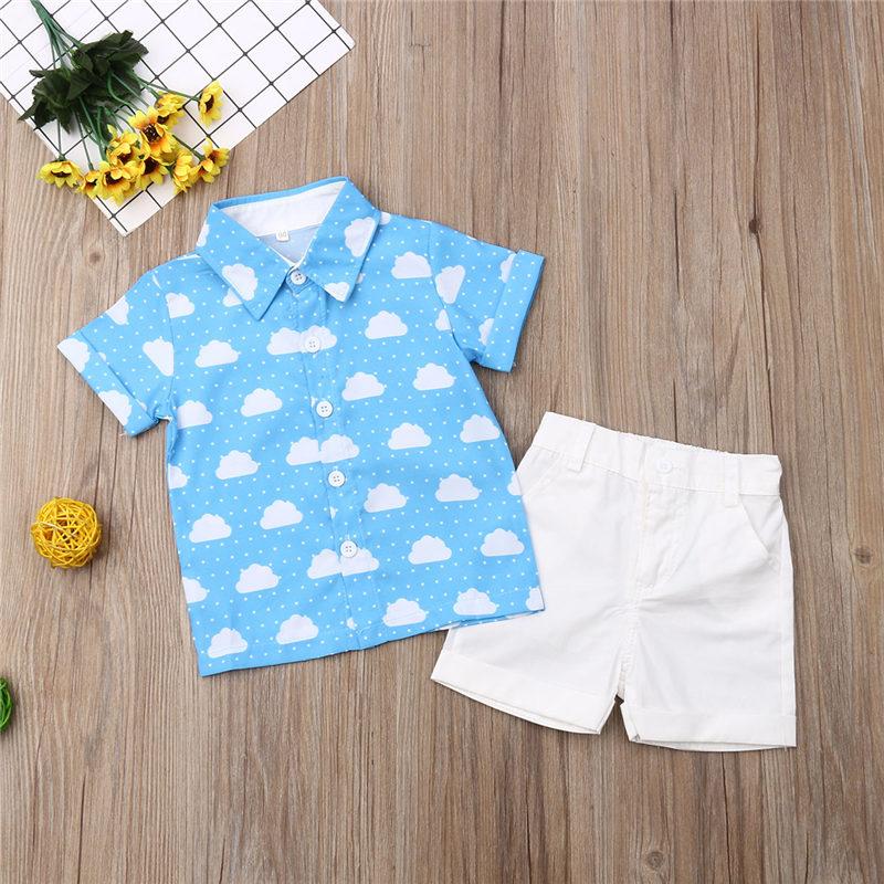 Изображение товара: Рубашка с коротким рукавом и шорты для мальчиков, с принтом в виде облаков