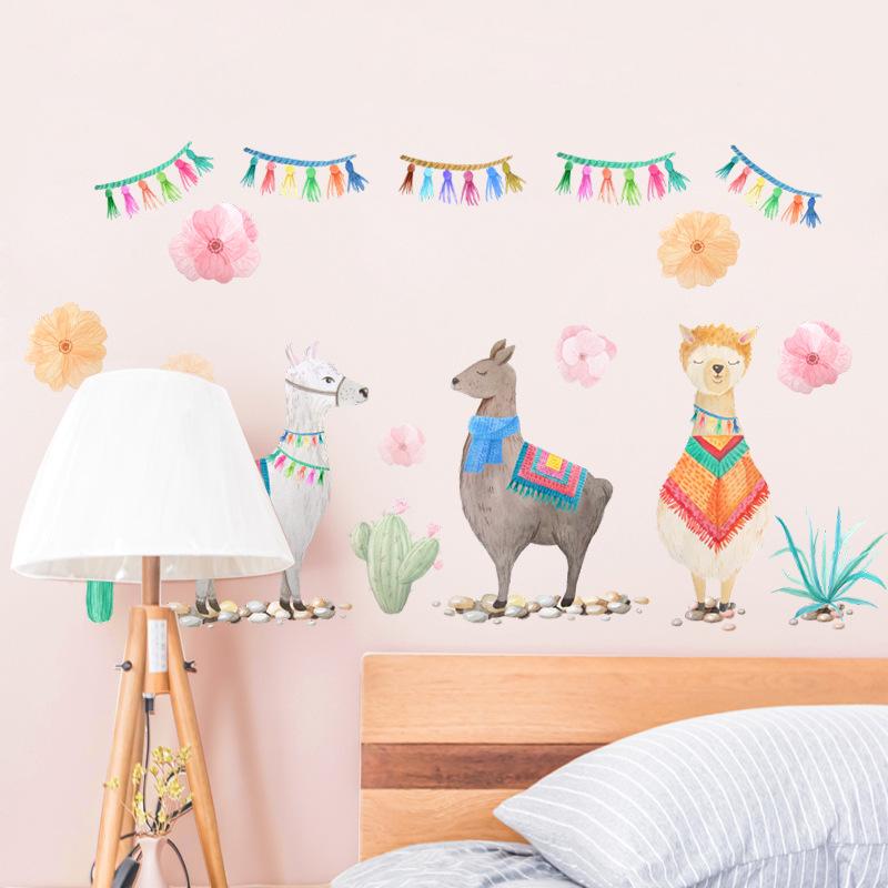 Изображение товара: Мультфильм смешная овечка настенные наклейки для детской комнаты тропические растения Наклейки на стены красивый цветок обои Декор для дома съемный