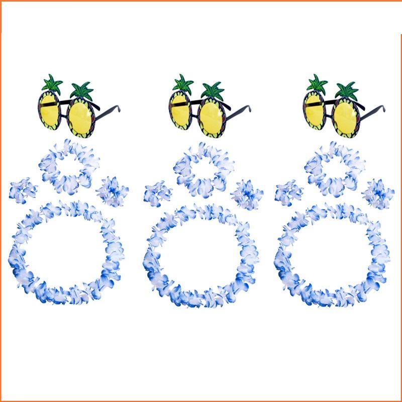 Изображение товара: 3 комплекта Тропический Костюм реквизит разноцветный цветочный венок Декоративная гирлянда набор летние ананасовые солнцезащитные очки Гавайские товары Вечерние