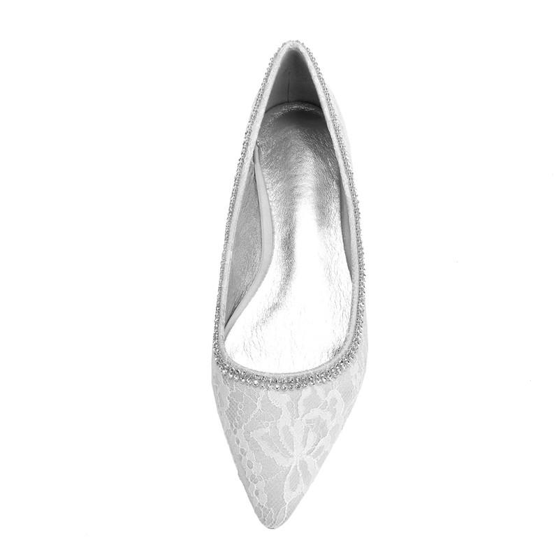Изображение товара: OnnPnnQ свадебные туфли на плоской подошве с кружевом для невесты, с острым носком, без шнуровки, со стразами, свадебные вечерние плоские туфли