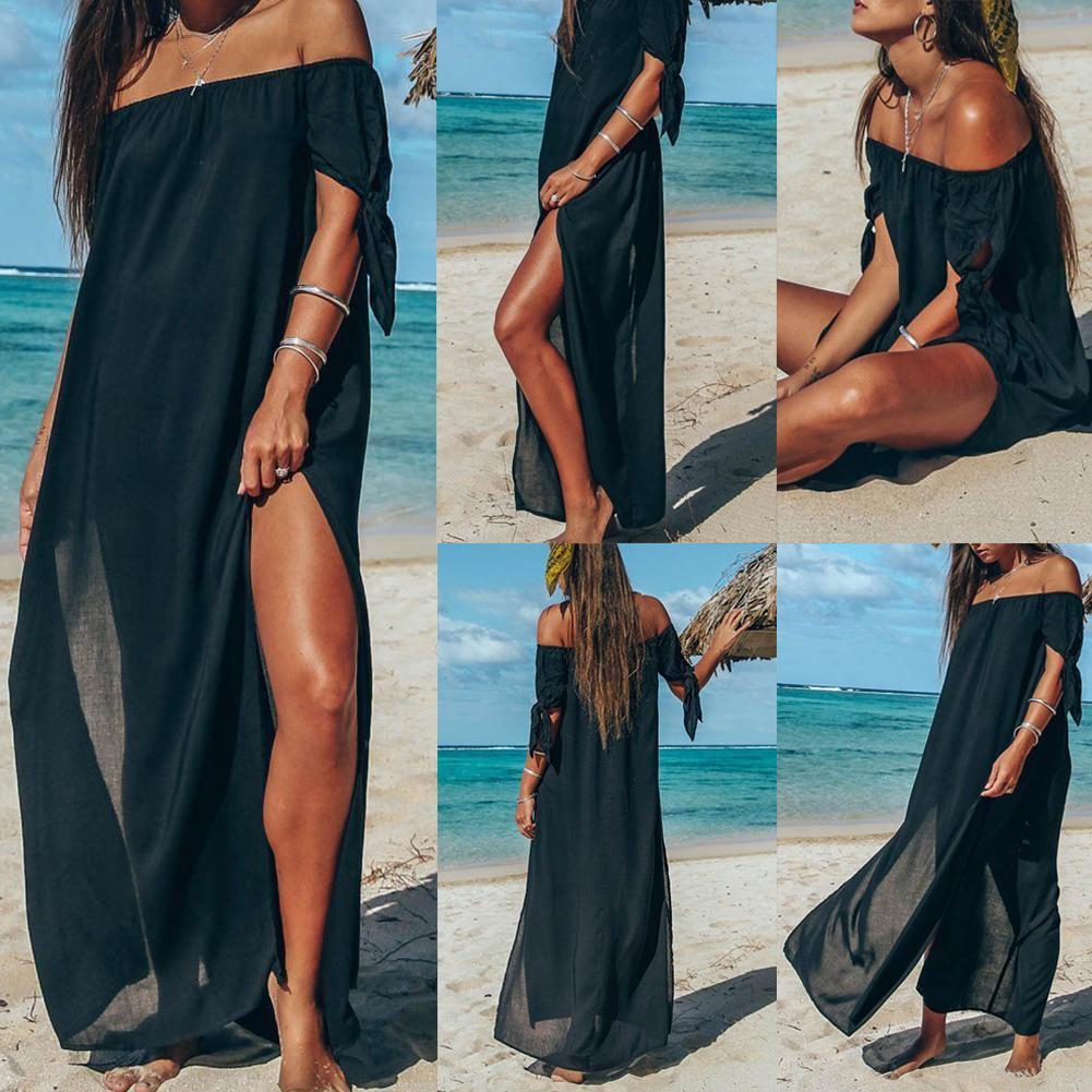 Изображение товара: Летнее пляжное сексуальное платье, накидка на одно плечо, платья с разрезом, шифоновая пляжная одежда для женщин, уличная пляжная одежда для плавания, Солнцезащитная одежда
