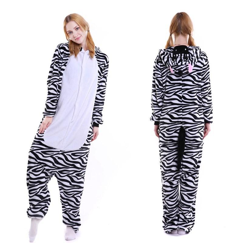 Изображение товара: Пижама для взрослых, Женская Фланелевая пижама, унисекс, милая пижама с принтом зебры и животных, пижама с капюшоном, кигуруми