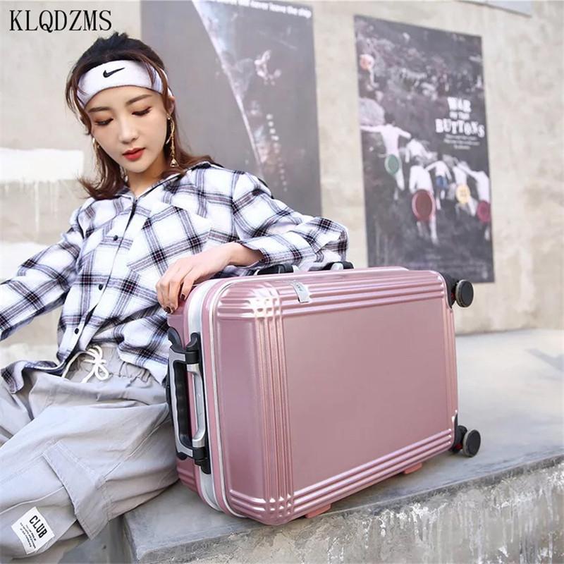 Изображение товара: KLQDZMS Новый Модный Ретро 20/24 дюймовый алюминиевый корпус чемодан на колесиках для женщин чемодан для путешествий мужской деловой чемодан
