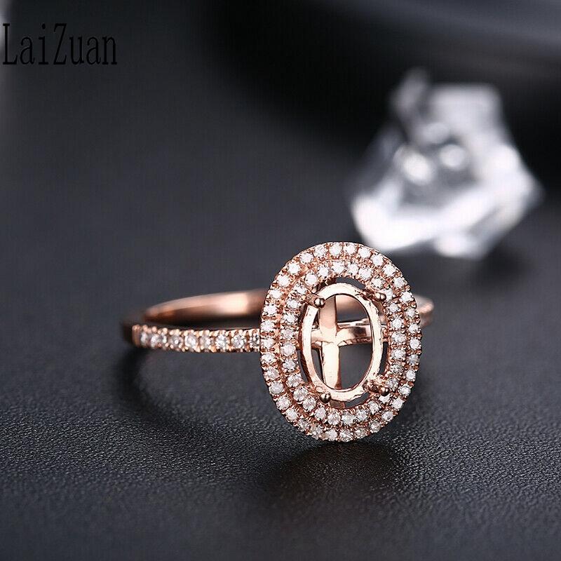 Изображение товара: Обручальное кольцо LaiZuan с двойным ореолом 0.3CT, однотонное 10K розовое золото овальной огранки, 7x5 мм, кольцо с полукреплением, ювелирные украшения для вечеринки