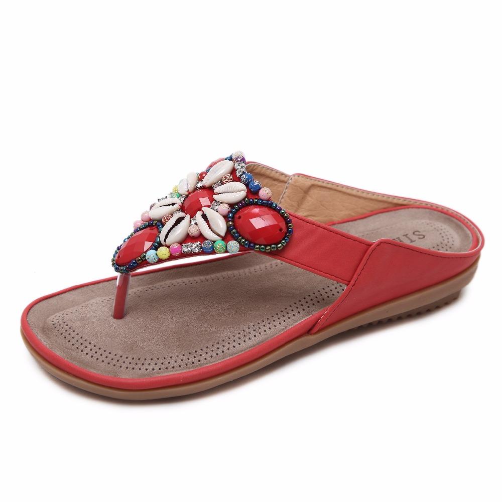 Изображение товара: Шлепанцы женские в этническом стиле, повседневные пляжные сандалии с бусинами, для улицы, летняя обувь, 2022