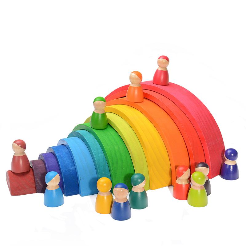 Изображение товара: Детские игрушки, большие 12 шт. радужные штабелеры, деревянные игрушки для детей, креативные строительные блоки с радугой, развивающие игрушки Монтессори для детей
