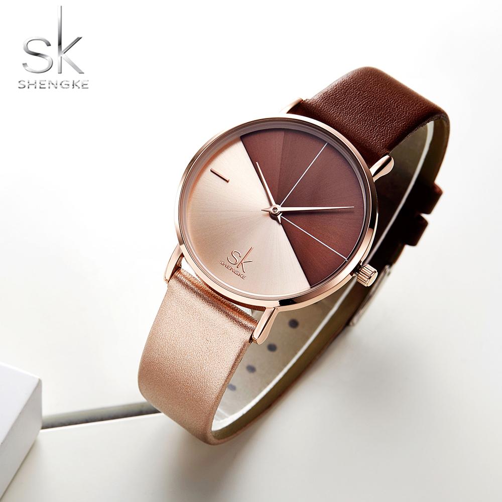 Изображение товара: Женские часы SK SHENGKE, модные наручные часы с кожаным ремешком, винтажные женские часы, женские часы