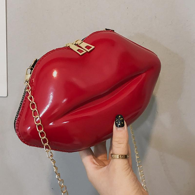Изображение товара: Женская сумка из искусственной кожи, красная клатч губы, на цепочке, вечерняя сумочка
