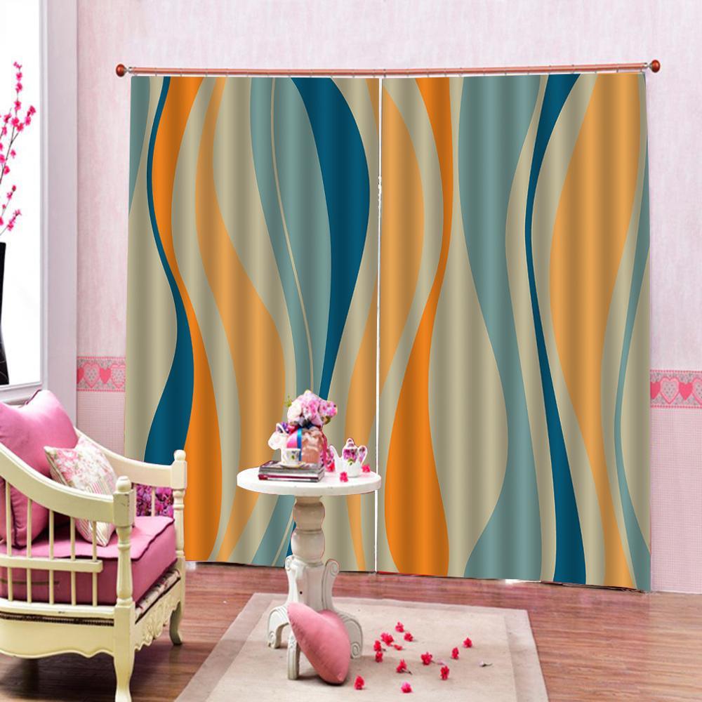 Изображение товара: Оранжевые и синие простые волнистые шторы для спальни 2 шт./компл. оконные шторы для гостиной