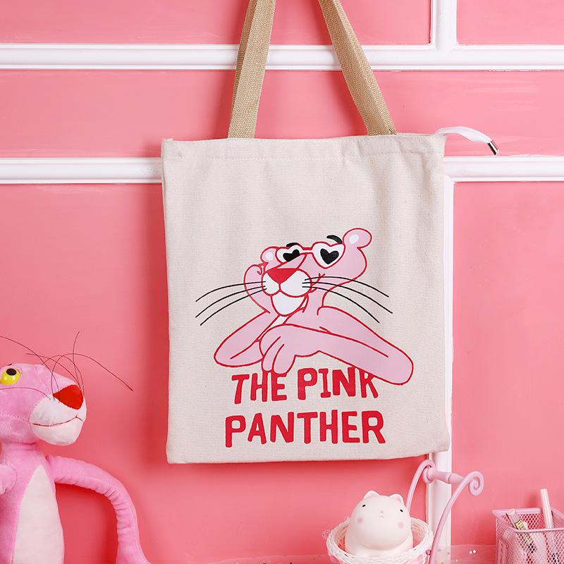 Изображение товара: Women Student Personality Canvas Bag Cute Pink Panther Shoulder Tote Handbag Eco Shopping Large Capacity Canvas Travel Purse T18