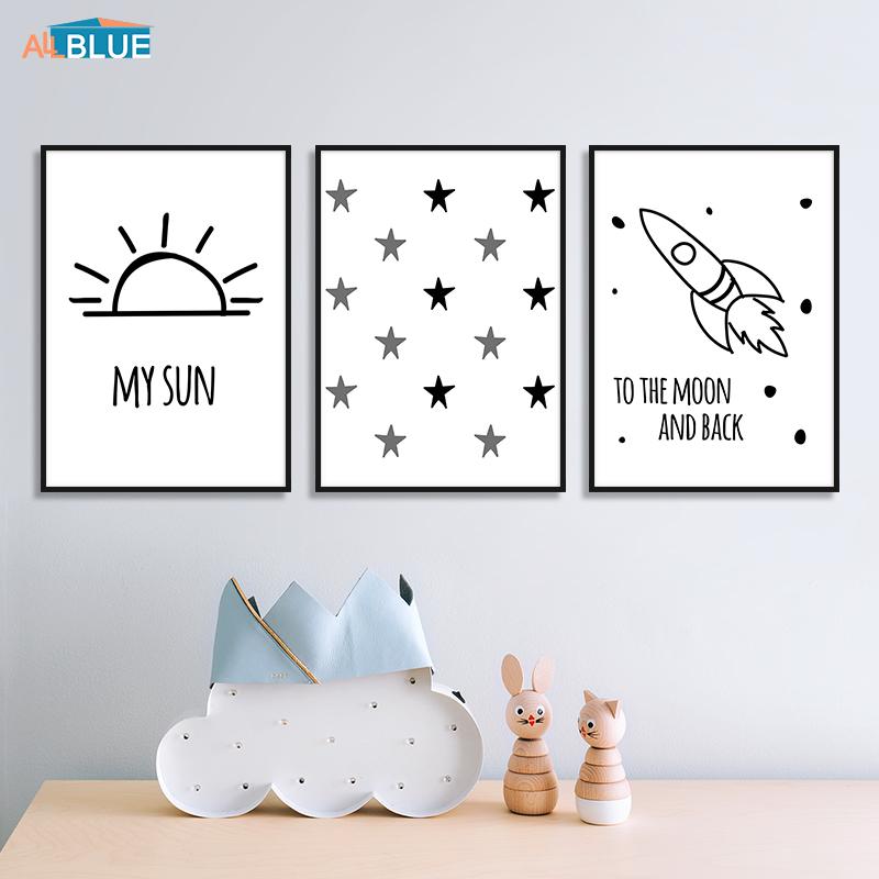 Изображение товара: Плакат и принты Sun Star Rocket, настенная Картина на холсте, настенные картины для детской спальни, детской комнаты в скандинавском стиле, домашний декор