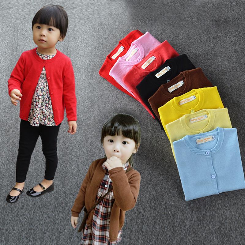 Изображение товара: Детский модный кардиган в Корейском стиле для девочек, детская Вязанная одежда простой весенне-осенний свитер для малышей Кардиг