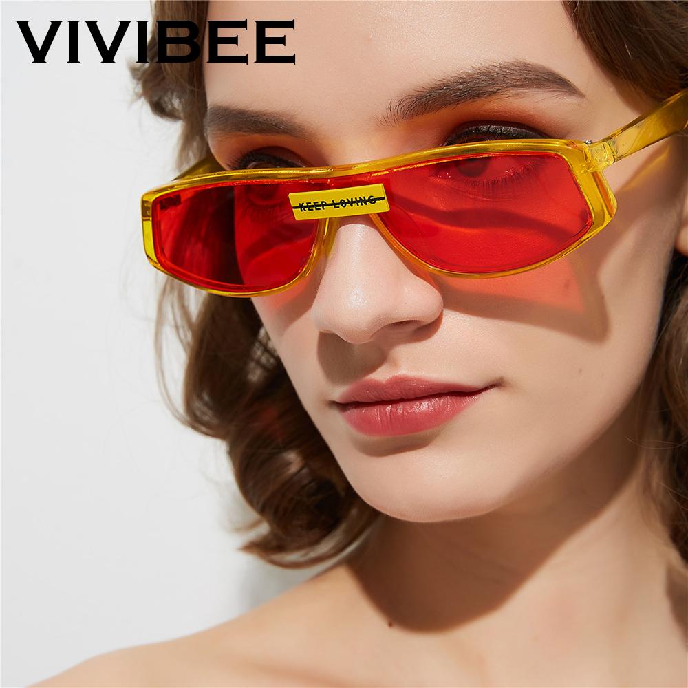 Изображение товара: VIVIBEE трендовые солнцезащитные очки кошачий глаз для женщин, модные красные и желтые узкие солнцезащитные очки для женщин, маленькие винтажные летние мужские солнцезащитные очки, 2019