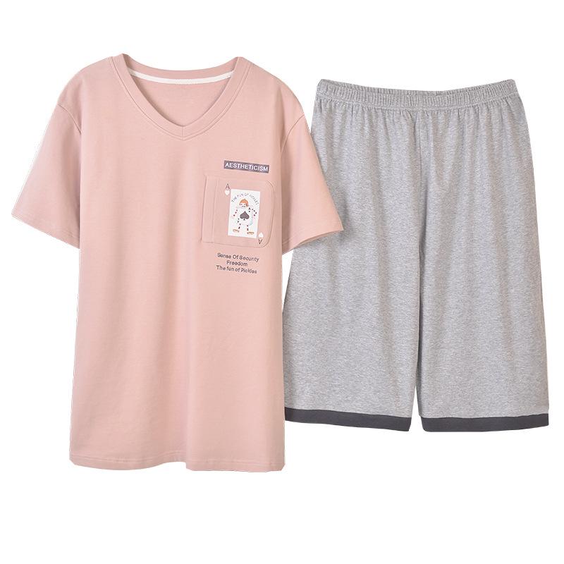 Изображение товара: Мужские хлопковые летние новые корейские удобные дышащие шорты с короткими рукавами тонкие повседневные пижамные комплекты пижамный комплект Мужская пижама