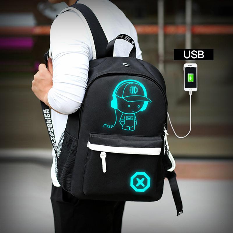 Изображение товара: Рюкзак мужской, для мальчиков и девочек, со светящимся изображением героев мультфильмов, с USB-зарядкой, с защитой от кражи, для ноутбука