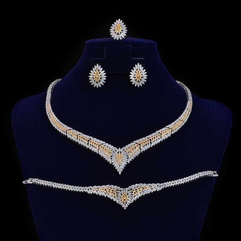 Изображение товара: Ювелирные наборы, ожерелье, серьги, кольцо и браслет хадияны, новый модный элегантный дизайн для женщин, свадебная бижутерия CN1117