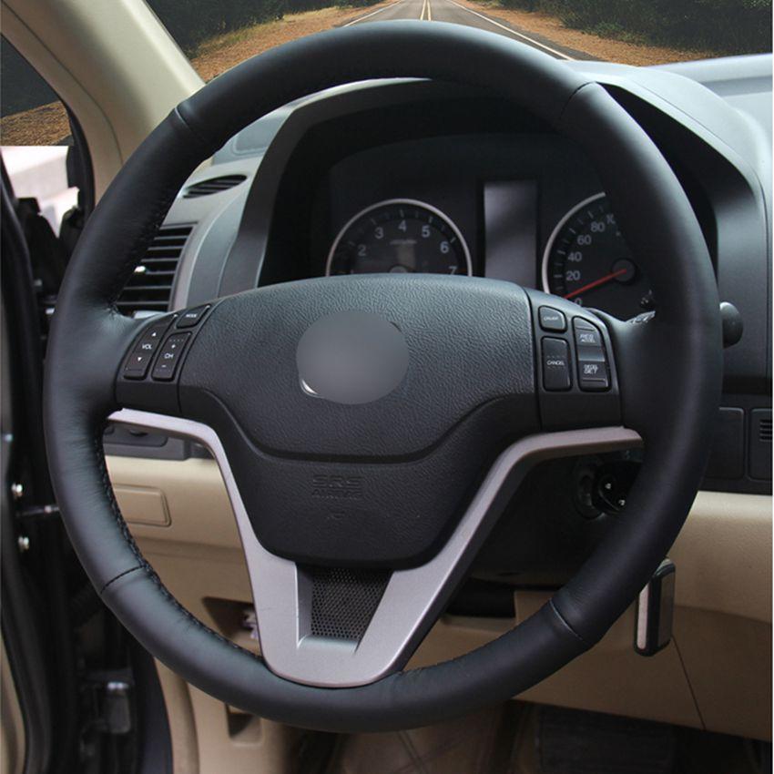Изображение товара: Ручная сшитая крышка рулевого колеса черная искусственная кожа Чехлы для рулевого колеса автомобиля обертывание для Honda crcrv 2007-2011