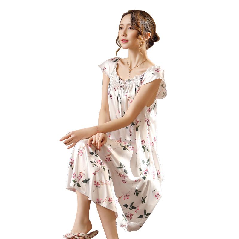Изображение товара: Ladies Nightgown Sleepwear Fashion Small Flower Women Nightgowns Printed,Hot Sale Plus Size 4XL Silk Nightwear For Summer,Autumn