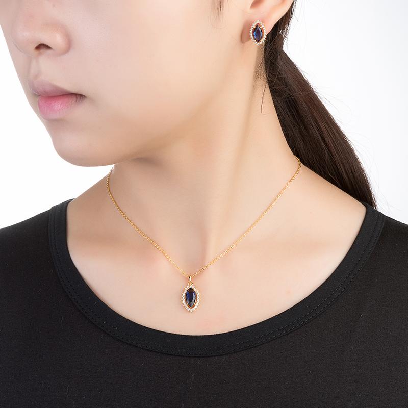 Изображение товара: Комплект ювелирных изделий HADIYANA, серьги и ожерелье в стиле ретро с золотым кристаллом и цирконием, CN876