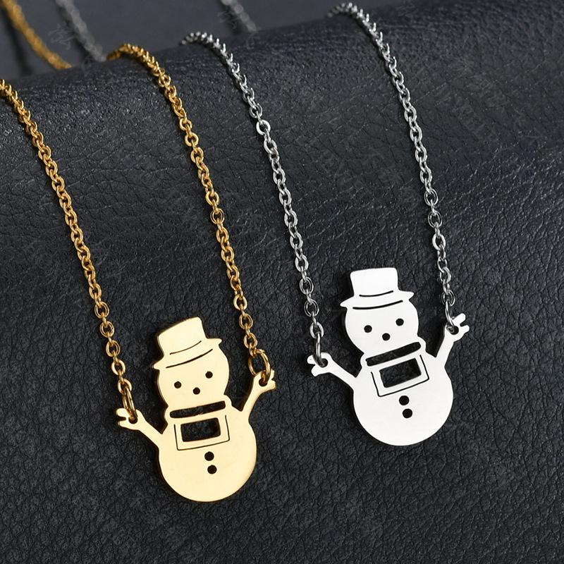 Изображение товара: Милое ожерелье из нержавеющей стали с подвеской в виде снеговика, винтажные рождественские украшения, ожерелья для женщин и мужчин, подарок на Новый год