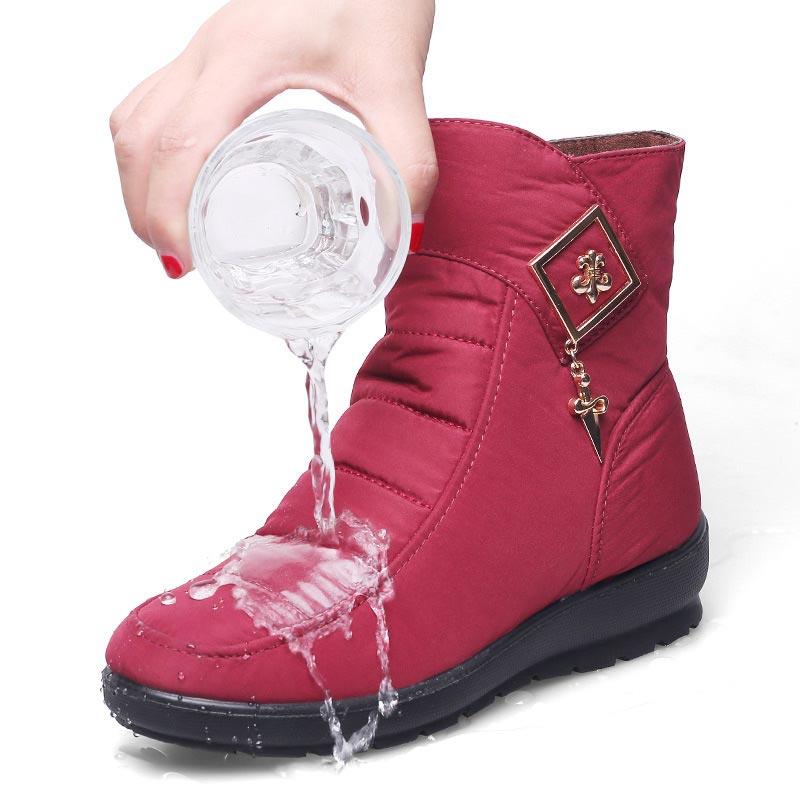 Изображение товара: Теплые зимние ботинки, женская обувь 2022, модные водонепроницаемые ботильоны на молнии, женская обувь сплошного цвета с металлической плоской подошвой, женская обувь