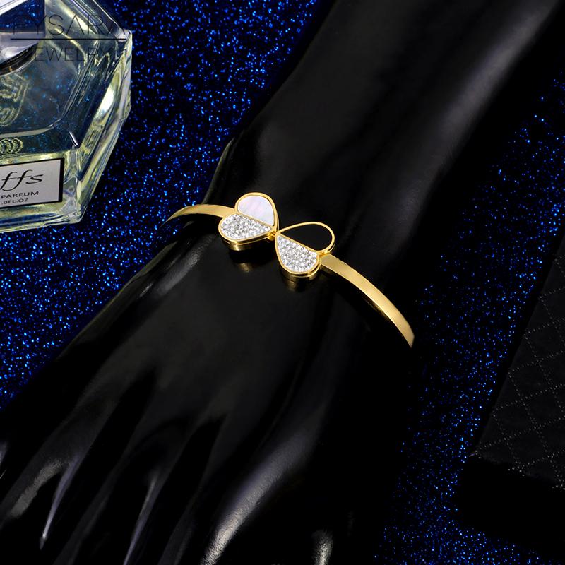 Изображение товара: FYSARA черный, белый цвет оболочки Сердце Браслеты на запястье для женщин ювелирные изделия аксессуары кристаллы циркония браслеты милый свадебный подарок