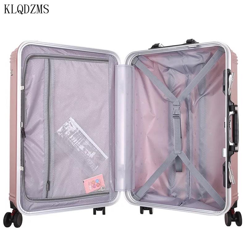 Изображение товара: KLQDZMS Новый Модный Ретро 20/24 дюймовый алюминиевый корпус чемодан на колесиках для женщин чемодан для путешествий мужской деловой чемодан