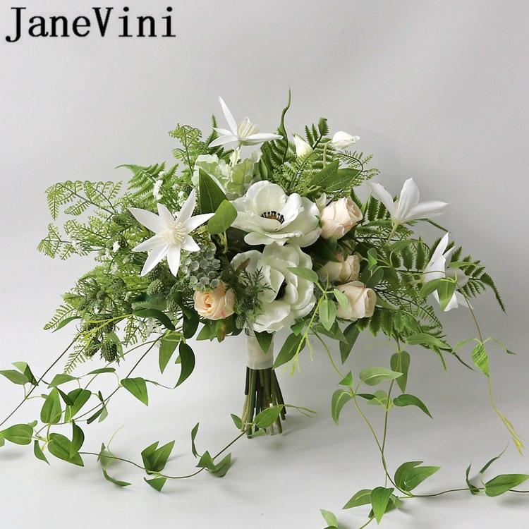 Изображение товара: JaneVini Blumenstrauss невесты белые Цветочные букеты искусственные зеленые листья невесты Свадебный букет Флер мариаж 2019