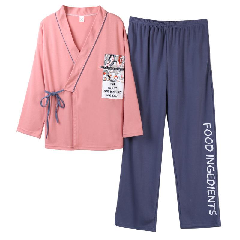 Изображение товара: Пижама-кимоно Женская с длинным рукавом, новый пижамный комплект из двух предметов в японском стиле, милый пижамный комплект на осень и зиму, весна 2019