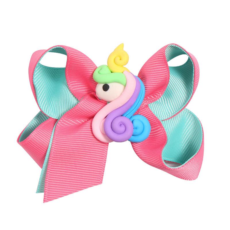 Изображение товара: 10pcs Licorne Barrettes Children Hairpins Infant Baby Toddler Girl Hair Bow hair clip Ribbon Bows Girls Cartoon Hairpins Rainbow