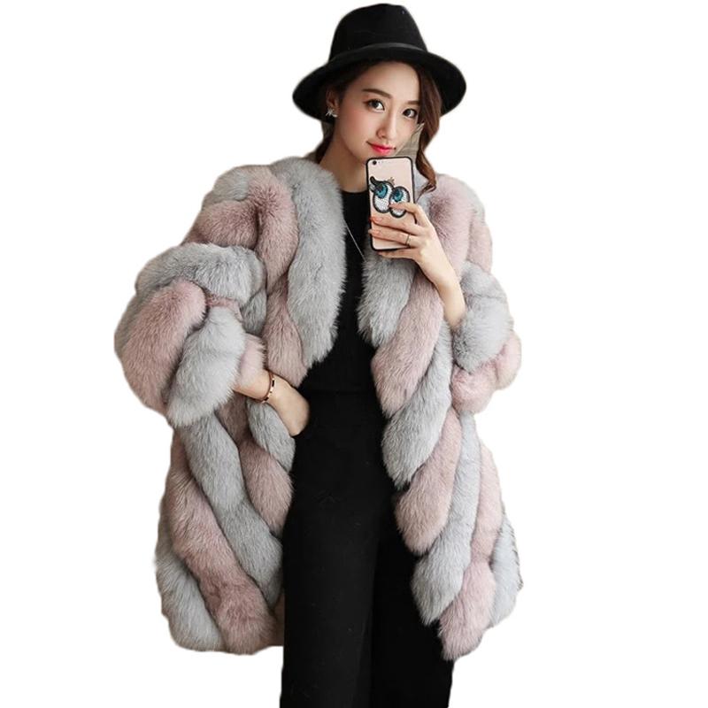 Изображение товара: Savabien 2019 зимнее длинное пальто из искусственного меха смешанных цветов тонкая пушистая куртка из искусственного меха роскошный Кардиган женские меховые пальто теплая верхняя одежда