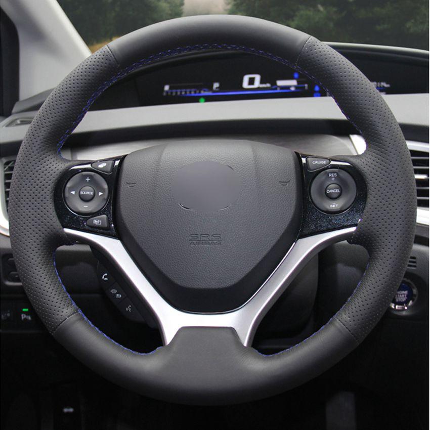 Изображение товара: Оплетка рулевого колеса, черная искусственная кожа Чехол рулевого колеса автомобиля для Honda Civic, Civic 9 2012-2015