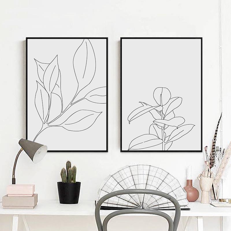 Изображение товара: Настенный абстрактный плакат с изображением линий, цветов, листьев, холст, Художественная печать, Современная ботаническая живопись, современное нордическое украшение, картина