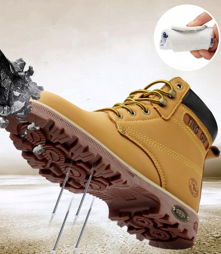 Изображение товара: Мужские ботинки из натуральной кожи со стальным носком, рабочие ботинки, осенние мужские уличные антистатические защитные ботинки с защитой от проколов, защитная обувь