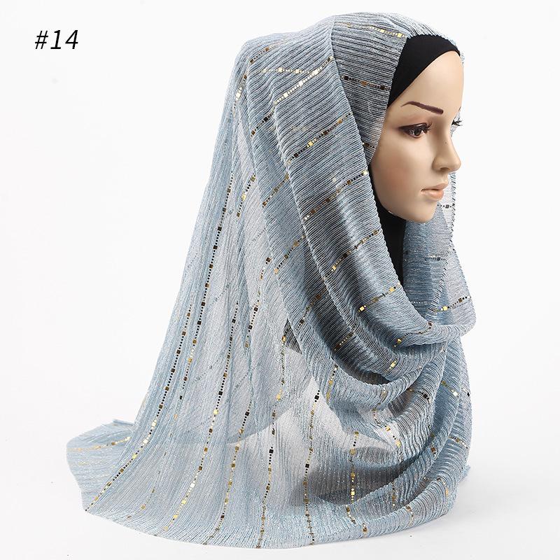 Изображение товара: Мусульманский женский шиммер блестки золотистый серебристый плиссированный хиджаб шали и палантины исламский головной платок женский мусульманский женский шарф