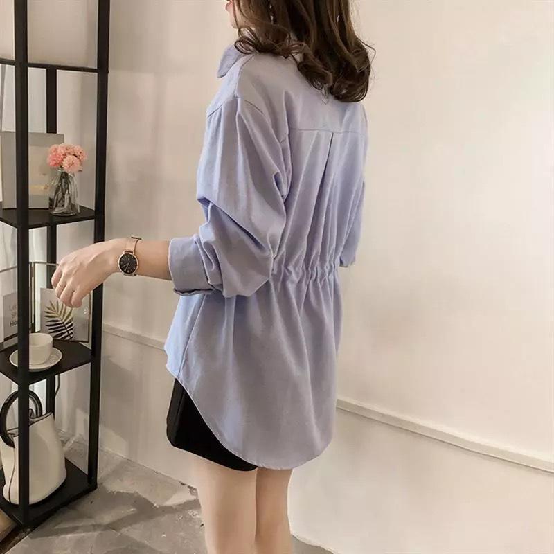 Изображение товара: Женские топы, модная Осенняя рубашка, женская блузка с длинным рукавом и регулируемой талией, женская одежда, женская одежда D190715