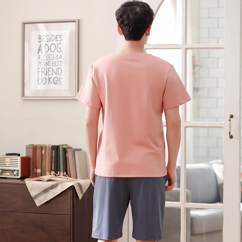 Изображение товара: Мужской новый летний хлопковый корейский пуловер, пижамы, повседневные шорты с короткими рукавами, тонкие мужские Пижамные наборы из двух предметов, пижамный комплект