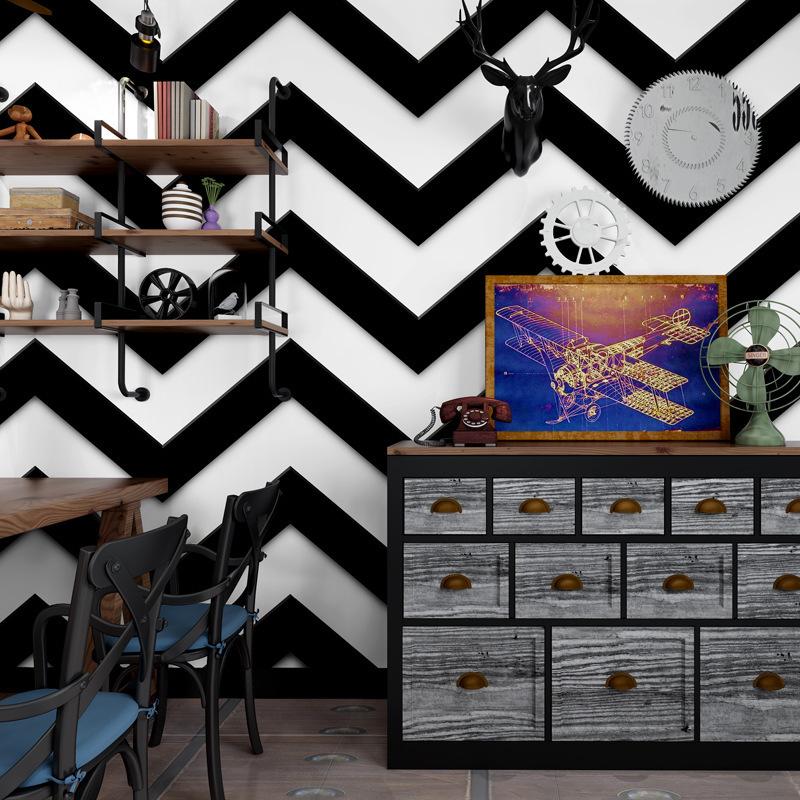 Изображение товара: Современные минималистичные черно-белые полосатые волнистые обои парикмахерский магазин одежды Ресторан 3D фон для гостиной
