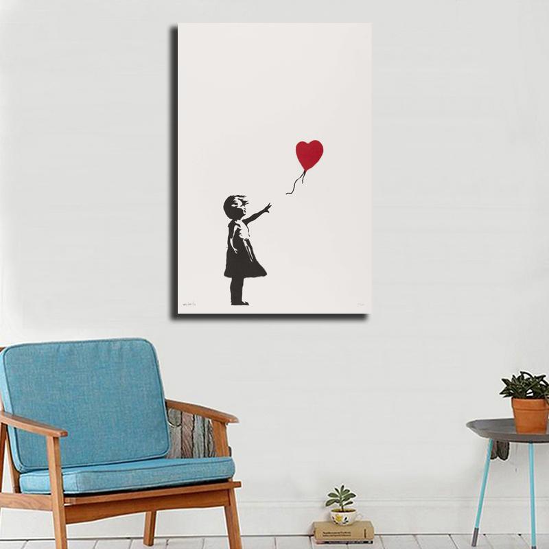 Изображение товара: Девушка с красным воздушным шаром, уличное искусство, холст, живопись, печать, декор гостиной, Современная картина маслом на стену, плакат, картина для салона, художественное оформление