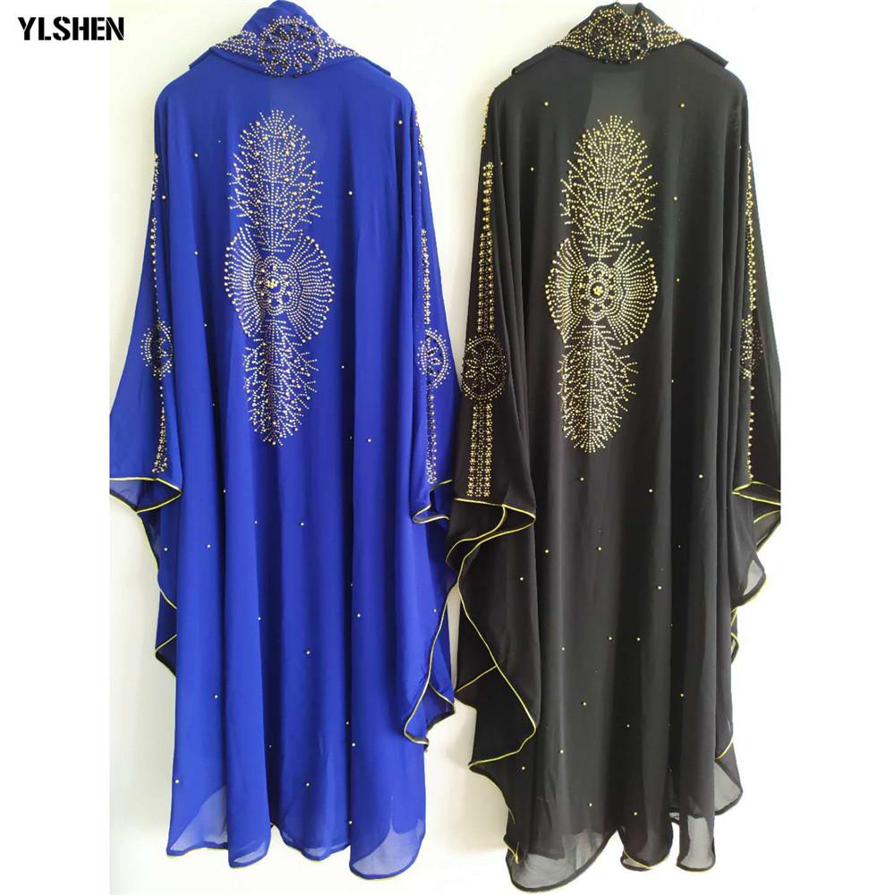 Изображение товара: Африканские платья супер размера для женщин Роскошная африканская одежда Дашики Алмазный капюшон накидка абайя Дубай халат вечернее длинное мусульманское платье