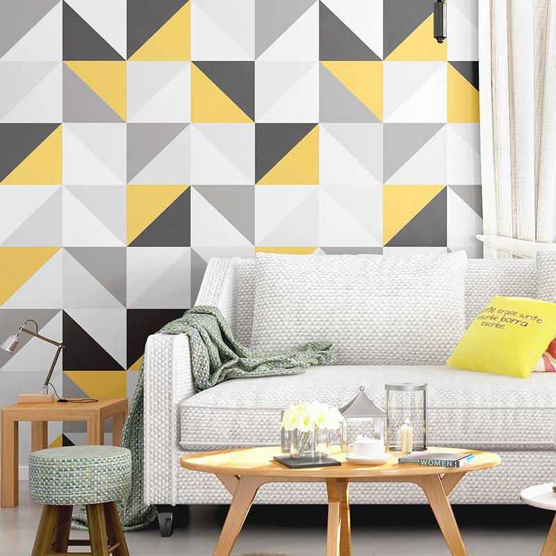 Изображение товара: 3D обои в скандинавском стиле, с геометрическим рисунком, свежий кремово-желтый серый треугольник, для гостиной