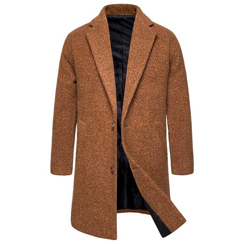 Изображение товара: Новинка 2019, мужское повседневное шерстяное пальто, осенне-зимний облегающий длинный тренчкот, деловая шерстяная куртка, однотонное пальто, Ветровка-G
