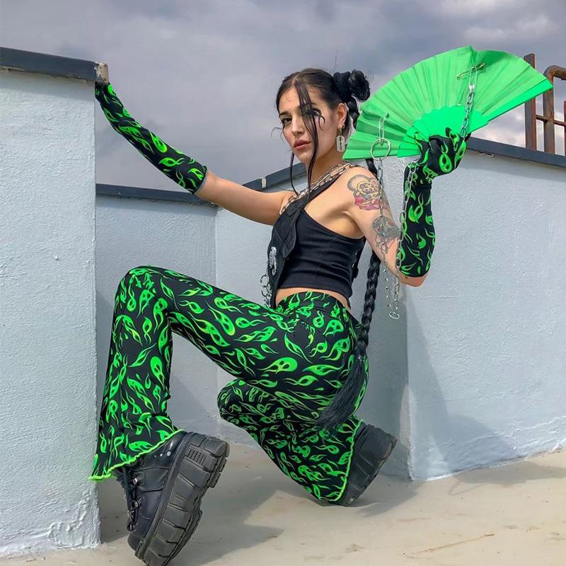 Изображение товара: Женские свободные брюки LVINMW, зеленые брюки с высокой талией и принтом, уличная одежда, осень 2019