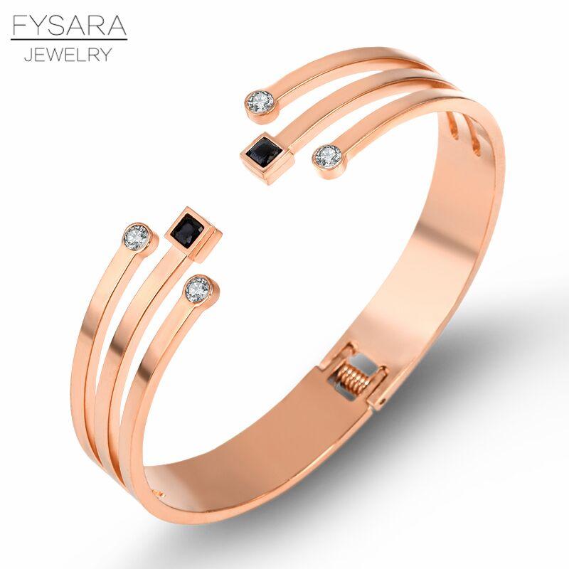 Изображение товара: FYSARA новые браслеты с квадратными кристаллами широкие браслеты на запястье Винтажные Ювелирные изделия из нержавеющей стали геометрические браслеты для женщин