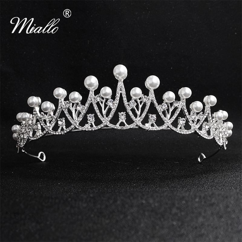 Изображение товара: Новинка 2019, Тиары и короны Miallo с жемчугом и кристаллами, свадебные украшения для волос, Женская корона, диадема