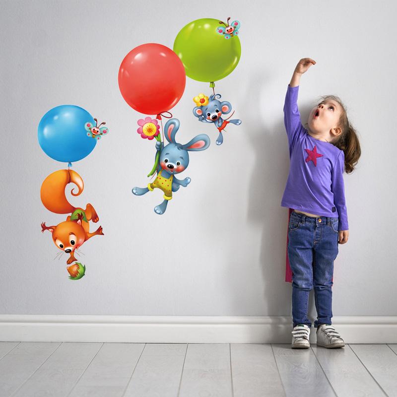 Изображение товара: Мультфильм животных стикер на стену белка Кролик Воздушный Шар искусство детская комната украшение для детской комнаты наклейки для украшения дома