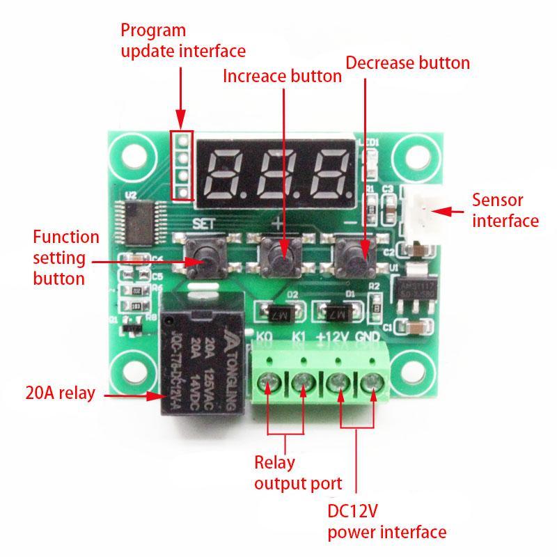Изображение товара: XH-W1209 12 В постоянного тока светодиодный цифровой дисплей термостат высокоточный контроль температуры ler Control Switch миниатюрная плата модуль