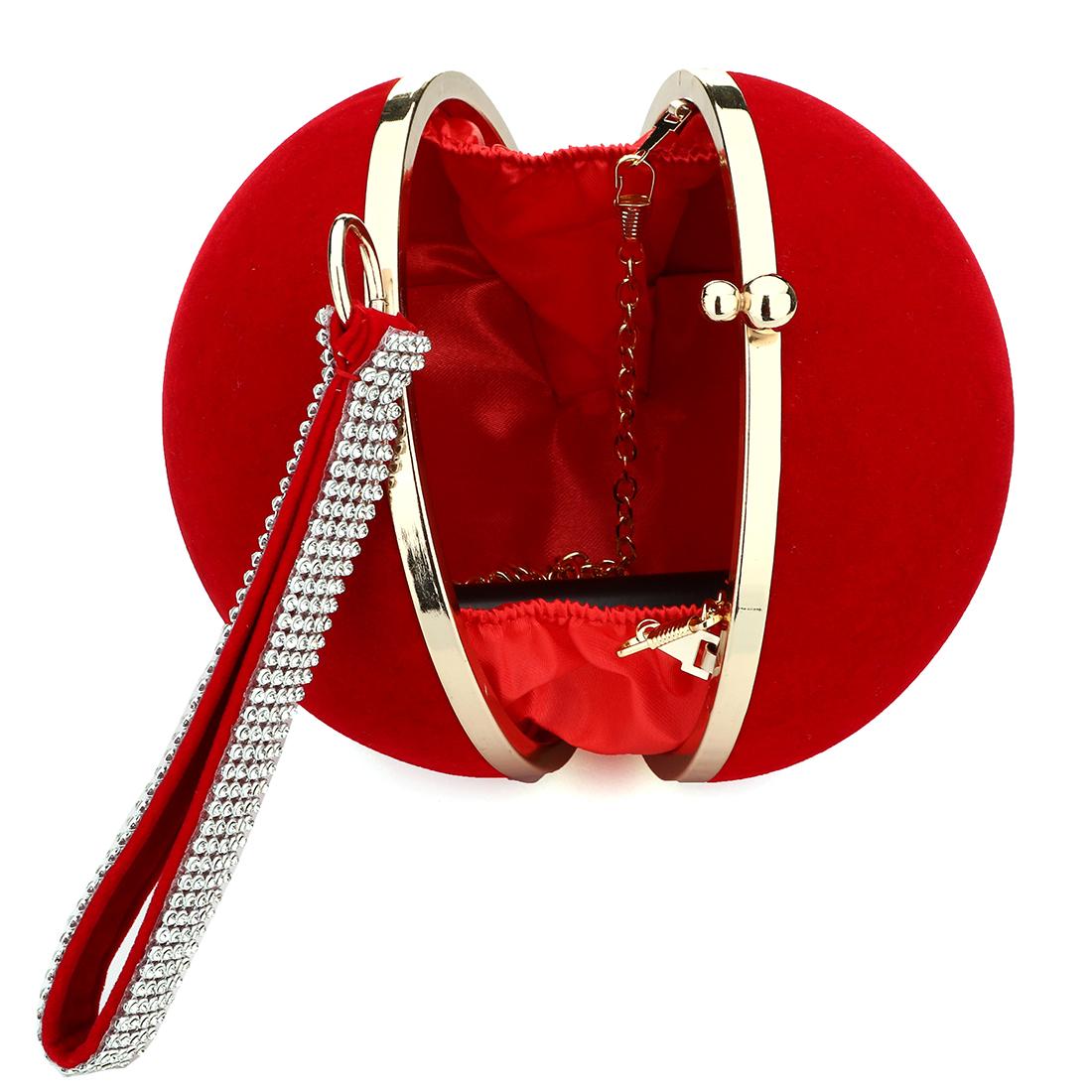 Изображение товара: Уникальные бархатные вечерние сумки-клатчи, дамская сумочка, красная сумка-клатч, сферические вечерние сумки, маленькая сумочка на цепочке, через плечо, Pochette Femme