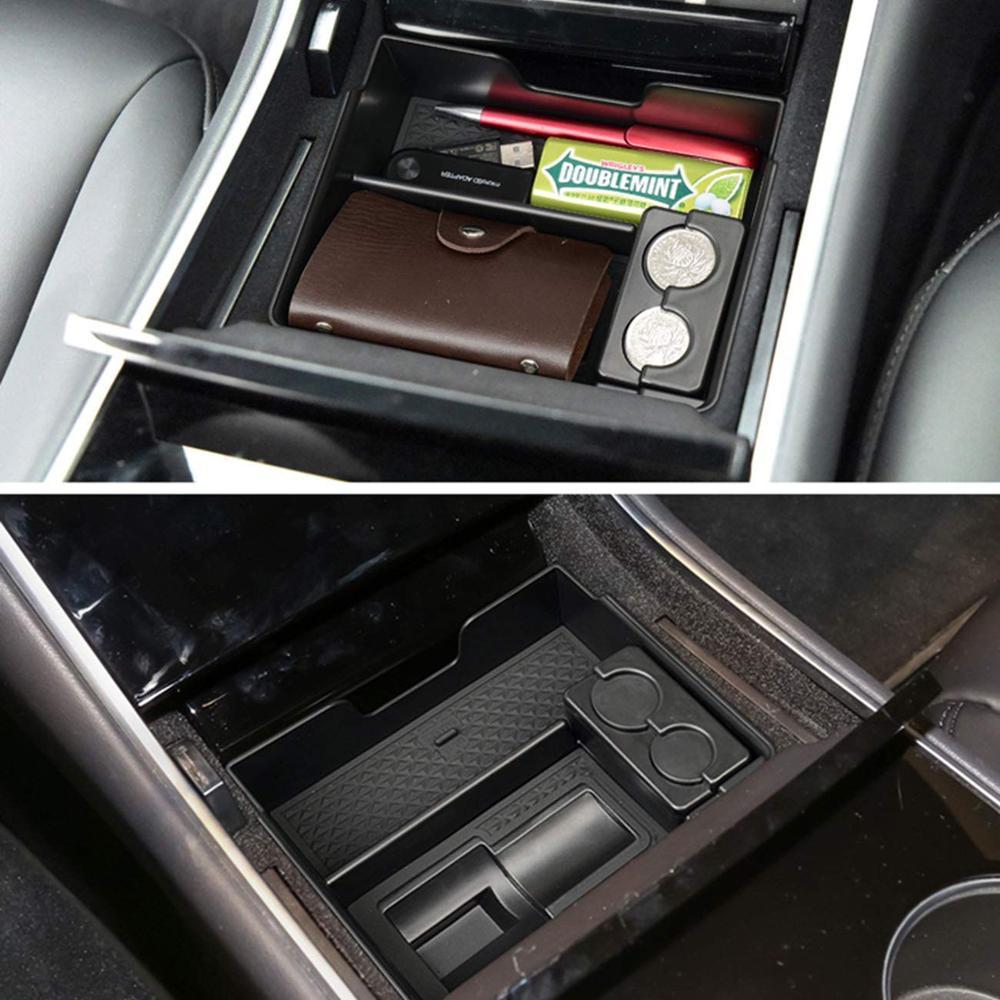 Изображение товара: Органайзер для центральной консоли автомобиля, подлокотник, лоток для хранения с адаптером для зарядки + коробка для монет для Tesla Model 3 2017-2019