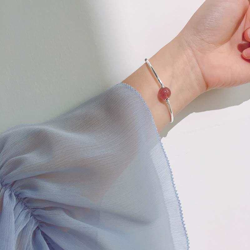 Изображение товара: Настоящее серебро 925 проба клубника кварц темперамент сладкие браслеты для женщин эффектный размер тонкий браслет и браслет подарок